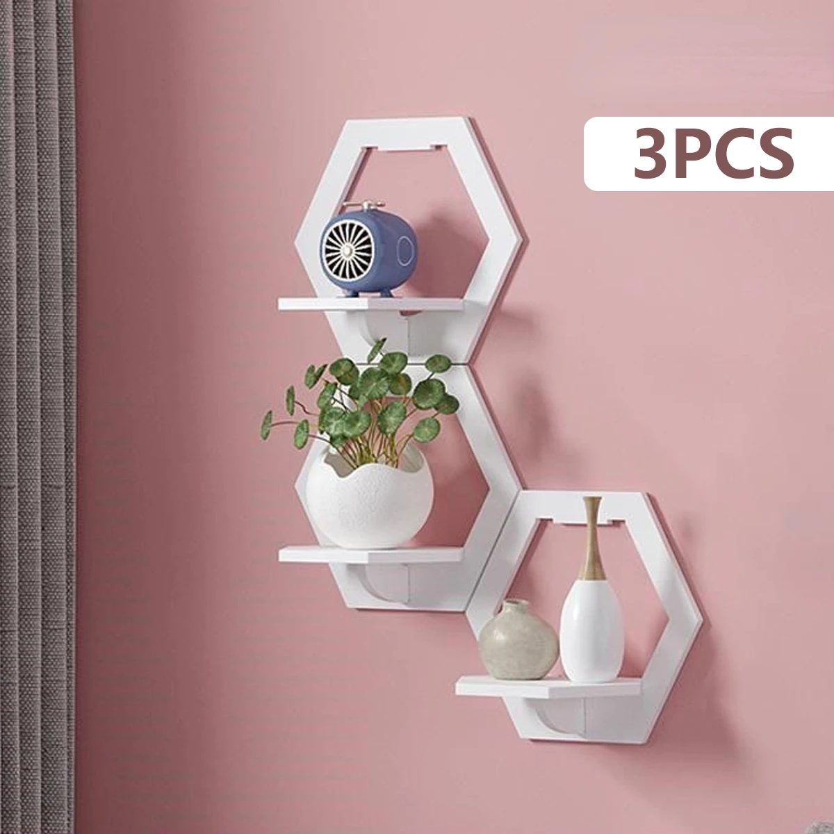 3Pcs Hexagon Wall Shelf Punch  - đánh giá và giá Terracotta Pot