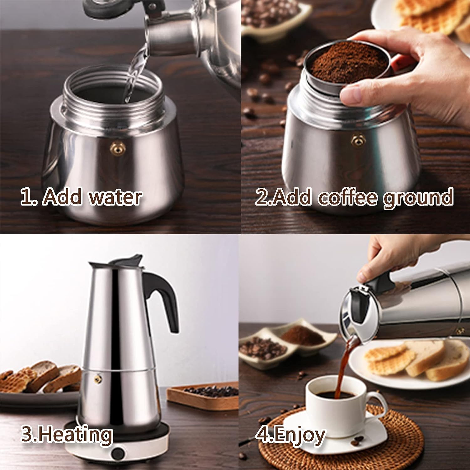 4/6/9 ly Moka nồi Caffe máy Es - đánh giá và giá Pothos